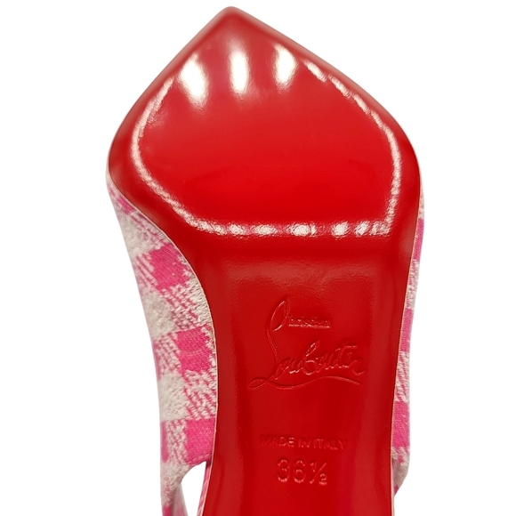 Christian Louboutin Kate Sling 55 Pointed Toe Slingback Pumps Pink Gingham 36.5 - Picture 12 of 15